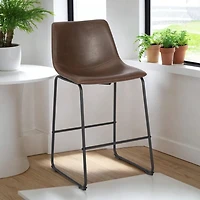 LANDON STOOL 30"with PU leather and matte black powder coated steel frame SET OF 2