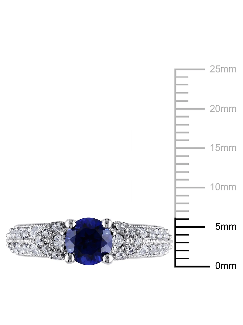 Tangelo 1.67 Carat T.G.W. Created Blue and White Sapphire Sterling Silver Engagement Ring