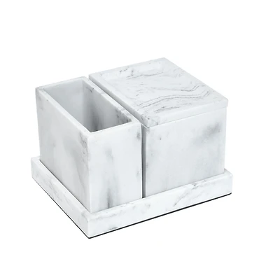 hometrends Faux Marble 4 Piece Vanity Organizer Set with Magnetic Side, sandstone vanity organizer