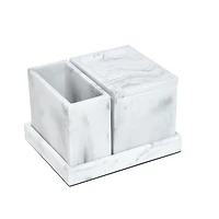 hometrends Faux Marble 4 Piece Vanity Organizer Set with Magnetic Side, sandstone vanity organizer