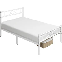 Fullfurnique Simple Metal Platform Bed with Curved Design for Adult, Twin, White