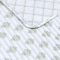 C&C California Printed Reversible Quilt Set, 100% Cotton, Breathable, Lightweight, 3-Piece, Full/Queen, Sage