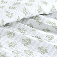 C&C California Printed Reversible Quilt Set, 100% Cotton, Breathable, Lightweight, 3-Piece, Full/Queen, Sage