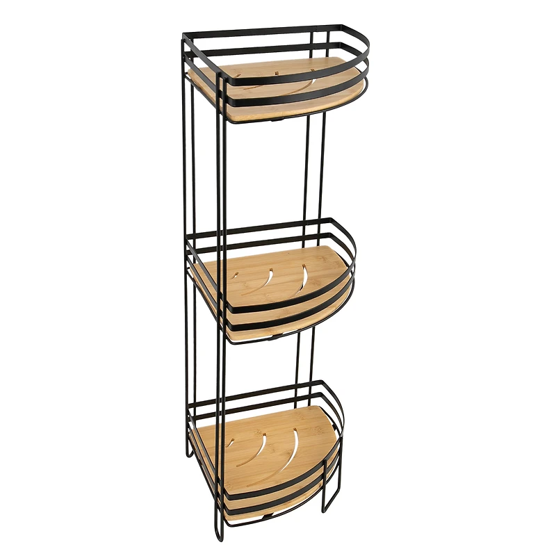 Era Reina Bamboo Three Tier Bath Tower, Black and Bamboo 13.25x27.50in