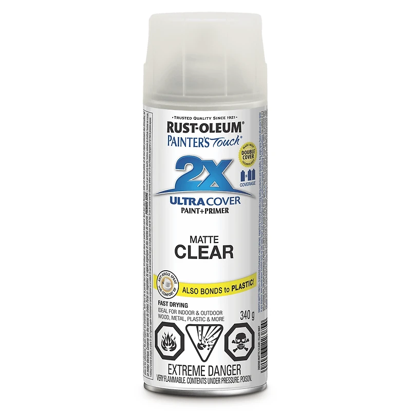 Rust-Oleum Painter's Touch 2X Interior/Exterior Ultra Cover Multi-Purpose Paint and Primer in Flat Matte Clear, 340g Spray Paint