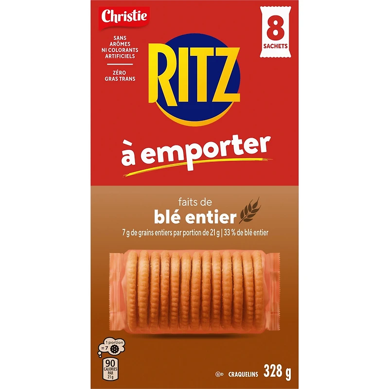 RITZ To-Go Baked with Whole Wheat Crackers, Pack of 8 individually wrapped cracker stacks, Portable Format, Convenient On-The-Go Snack, Lunchbox & Travel Snack 328g