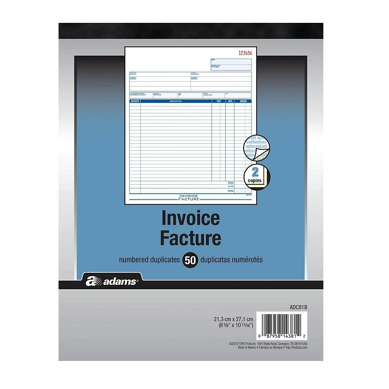 2 Part Invoice Book, Bilingual