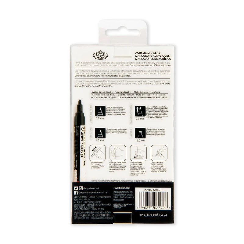 Royal & Langnickel  Acrylic Paint Marker, Variable Tips, White, 4 pack