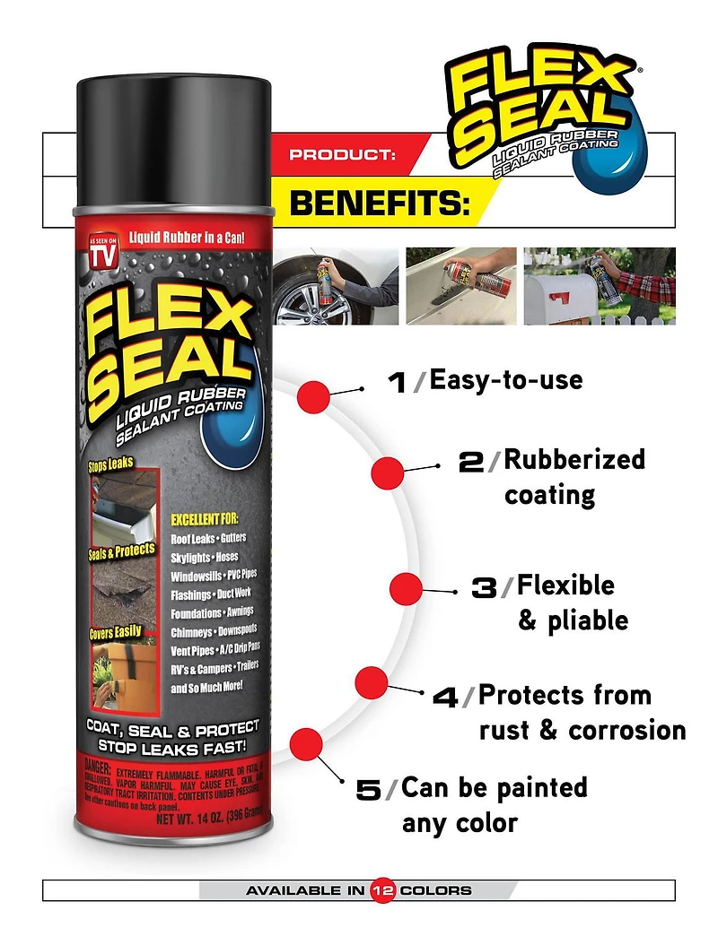 FLEX SEAL SPRAY WHITE 14 OZ LIQUID RUBBER SEALANT COATING