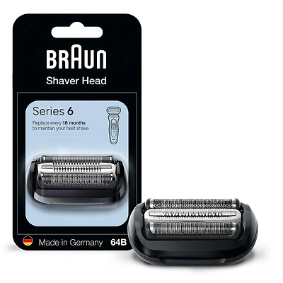 Braun Série 6 Tête de Rechange pour Rasoir Électrique avec Protège-Peau pour Peaux Sensibles, Fixez Facilement Votre Tête de Rasoir, Compatible avec les Rasoirs Série 6 de Nouvelle Génération, 64B, Noir