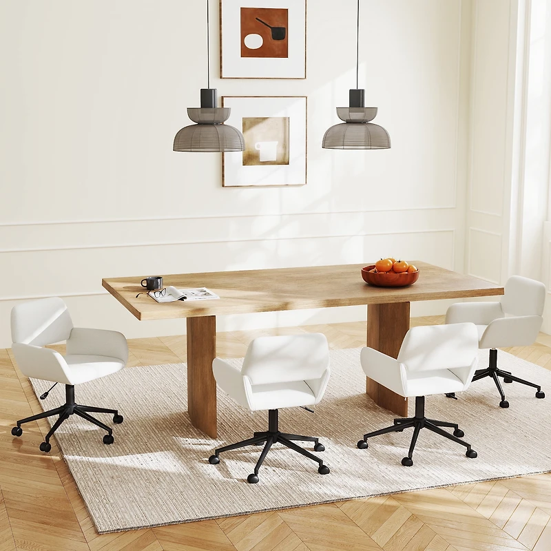 Chaise de bureau pivotante Homy Casa, chaise de bureau ergonomique réglable, tissu chenille beige