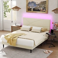Ensemble de chambre moderne Homy Casa : Cadre de lit Queen avec tablette latérale rabattable