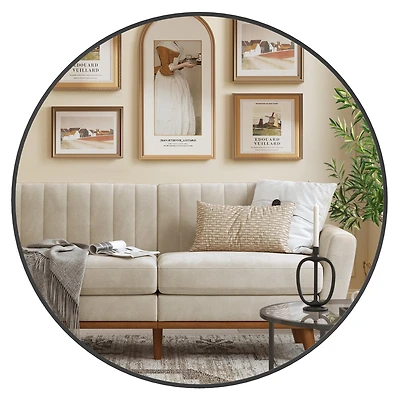 SONGMICS HOME 30-Inch Black Round Wall Mirror – Metal Frame, Perfect for Bathroom (Over Sink), Living Room, or Bedroom