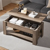 Fullfurnique Lift Top Coffee Table with Large Hidden Compartment and Storage Open Shelf, Gray