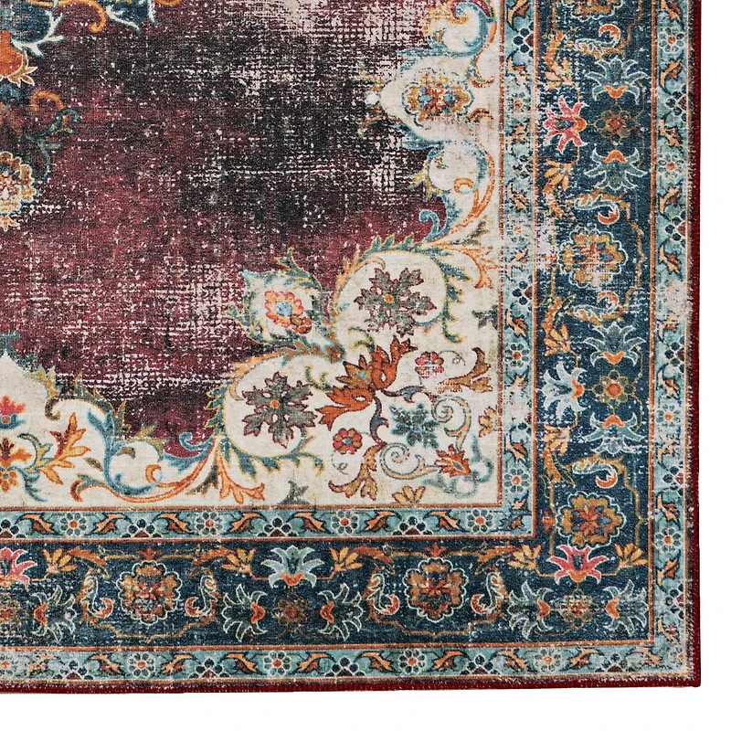 Bryant 5' x 7' Washable Area Rug, Ivory and Burgundy