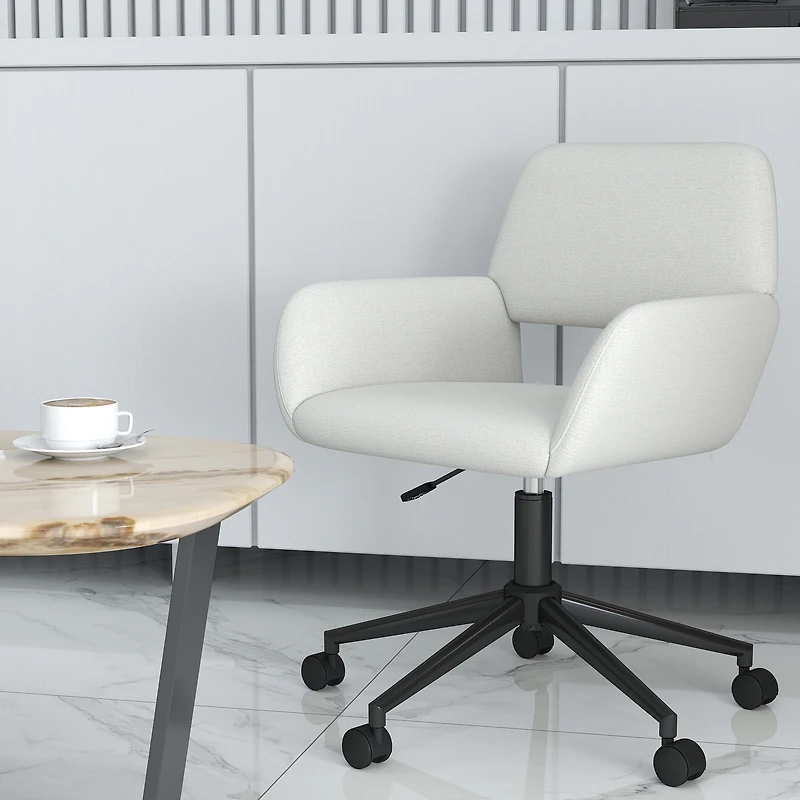 Chaise de bureau pivotante Homy Casa, chaise de bureau ergonomique réglable, tissu chenille beige