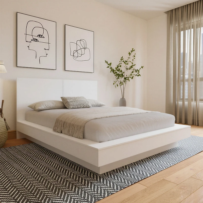 Nexera Napa Queen Platform Bed with Headboard, White Oak
