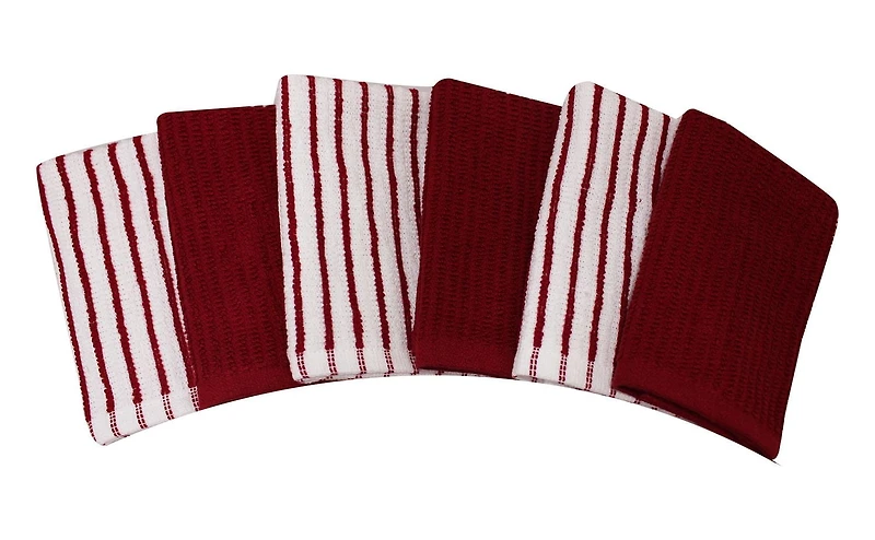Hometrends Bar Mop Dish Cloth 6 pack, 100% Cotton, Red