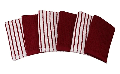 Hometrends Bar Mop Dish Cloth 6 pack, 100% Cotton, Red