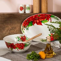 Gibson Home Magic Poinsettia Ensemble de service et accessoires 4 pièces en céramique fine