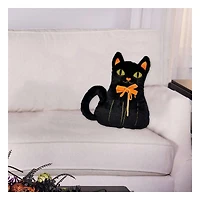 Way-To-Cel PL Black Cat Shaped Pillow, 15 inches height, black and orange colour