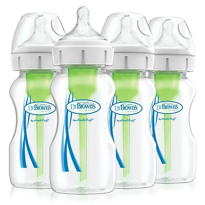 Dr. Brown's Natural Flow Anticoliques Options+ Biberon à Col Grand, 4x9oz Biberons, Tétine Niveau 1, 0m+