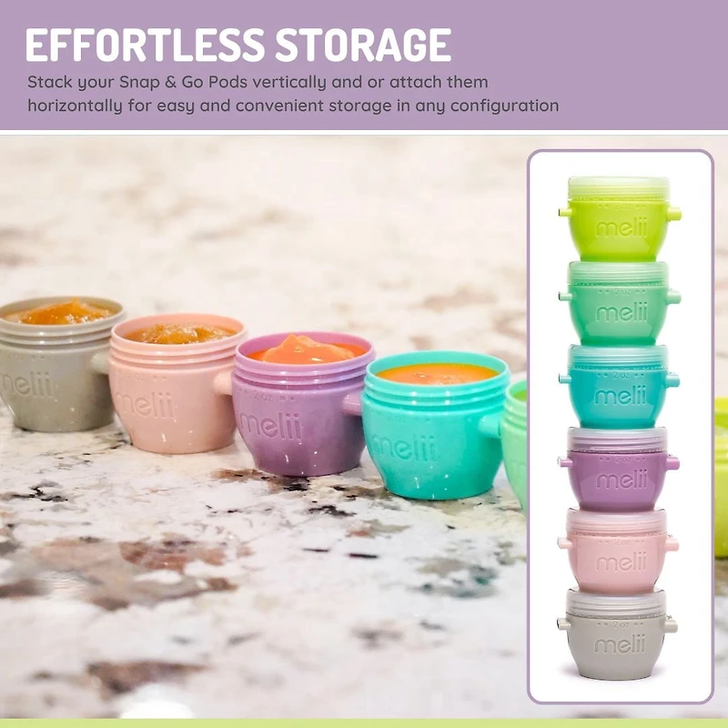 Melii Snap & Go Pods - 6x2oz + 4x4oz - 10 piece Set - for Babies, Toddlers and Adults