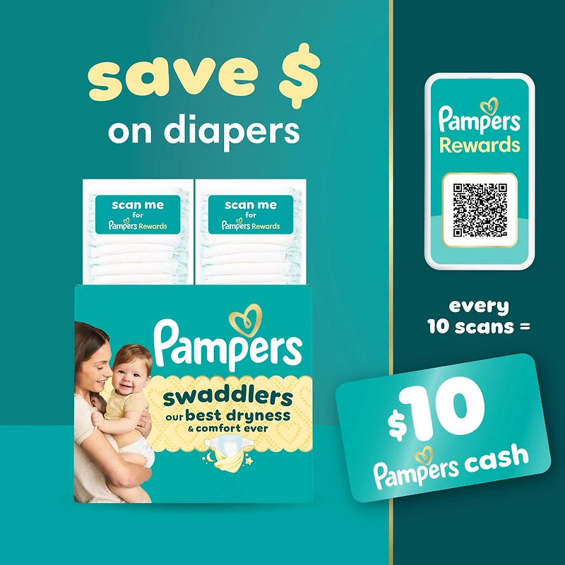 Pampers Swaddlers Couches, Taille P5 (9-17 kg), Absorbantes, Gardent Bébé au Sec et Confortable, Couches Jetables Recommandées par les Pédiatres, Respectueuses de la Peau.