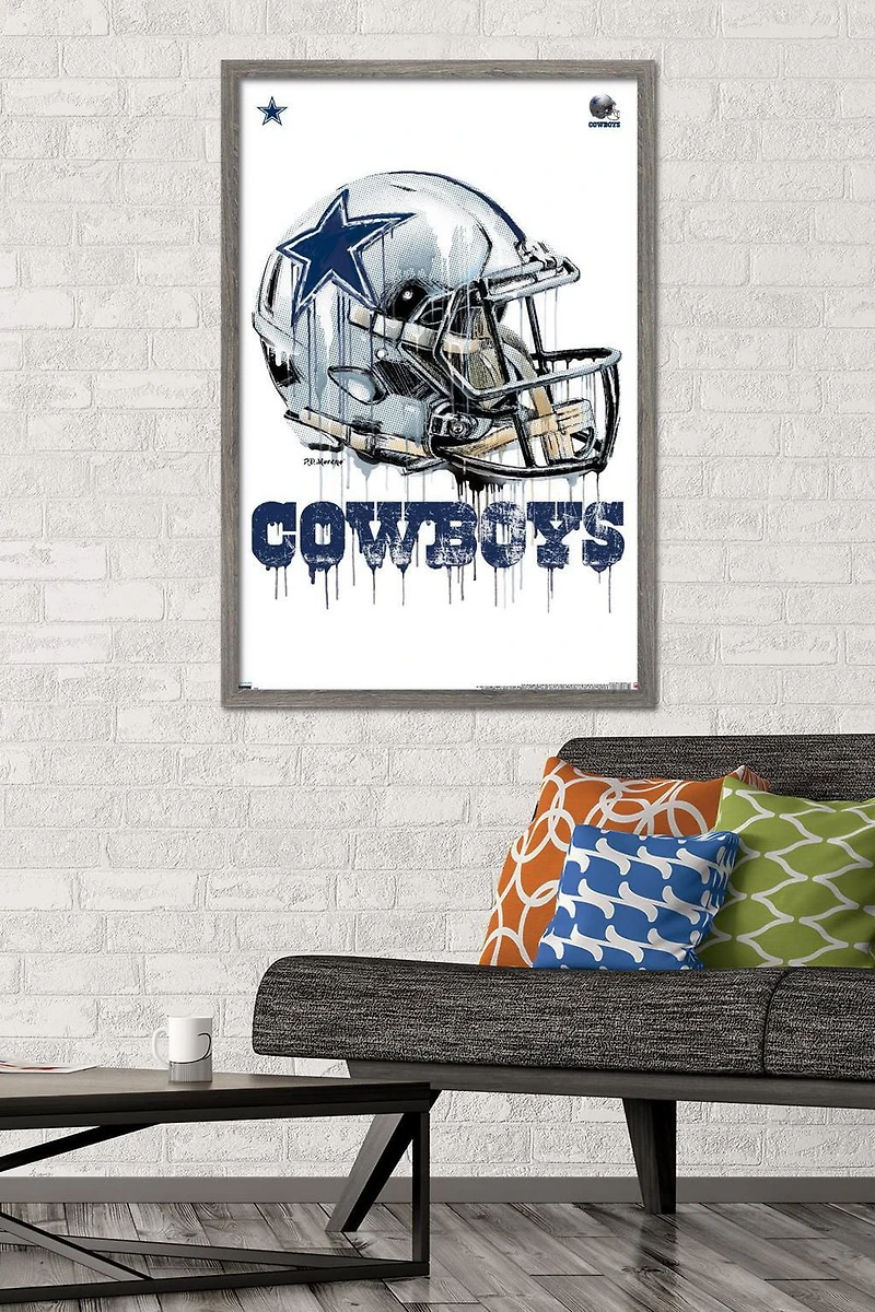 NFL Dallas Cowboys - Drip Helmet 20 Wall Poster, 22.375" x 34" Framed