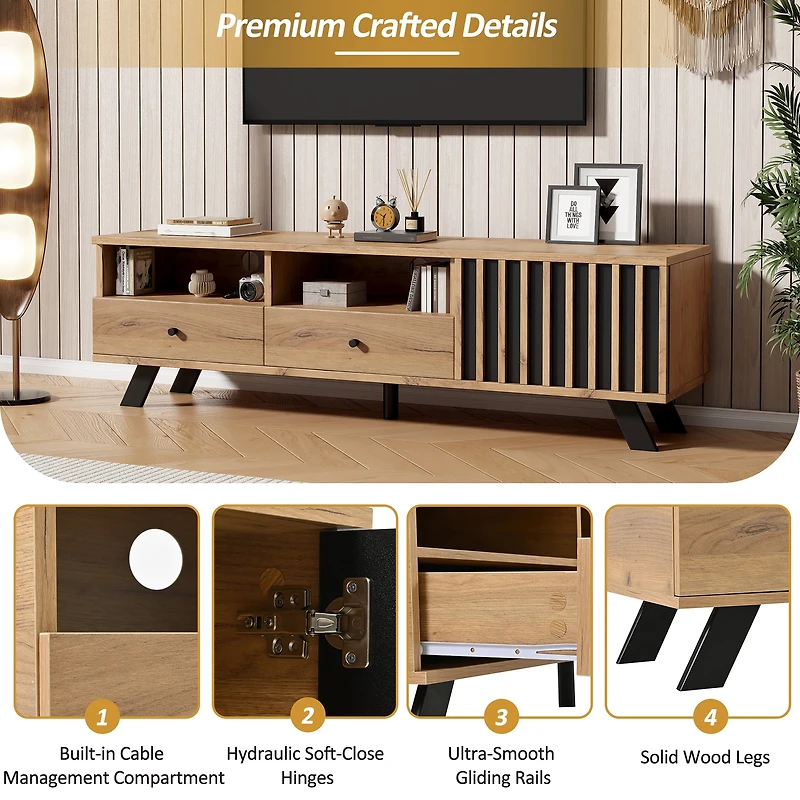 Noble House 59" TV Stand,Open Shelving Wood-Grain Finish Media Console for 65" TV,Natural