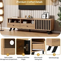 Noble House 59" TV Stand,Open Shelving Wood-Grain Finish Media Console for 65" TV,Natural