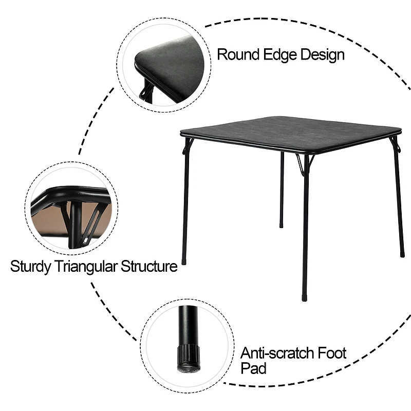 Homy Casa 33.9" Square Folding Table, Black PVC Top with Metal Legs for Dining, Game Room, Party and Small Spaces