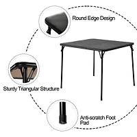 Homy Casa 33.9" Square Folding Table, Black PVC Top with Metal Legs for Dining, Game Room, Party and Small Spaces