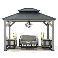 Sunjoy Outdoor Gazebo 10 X 12 ft. 2-tier Hardtop Grey Cedar Framed Gazebo with Steel Hardtop