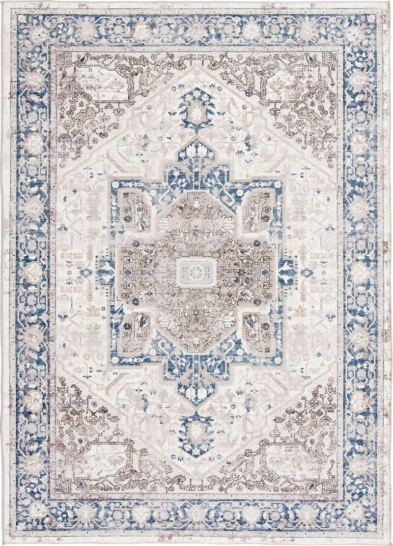 Banburry Tan and Dark Blue Woven Area Rug