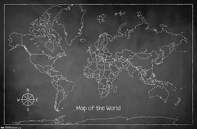 Chalk Map - World Wall Poster, 22.375" x 34"