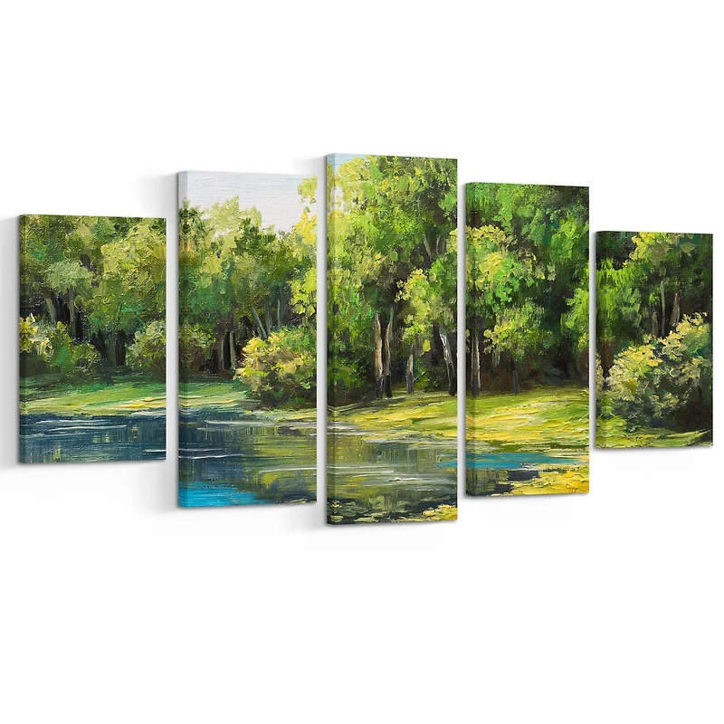 Design Art Summer Day Lake in Forest Canvas Print