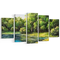 Design Art Summer Day Lake in Forest Canvas Print