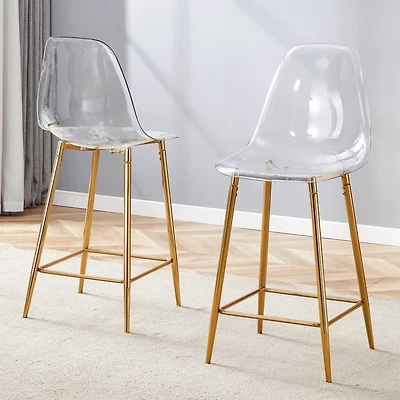 Ensemble de 2 tabourets de bar Noble House, style minimaliste moderne, dossier intégré, doré