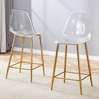 Noble House Modern Minimalist Bar Stool Set of 2,Integrated Backrest,Gold