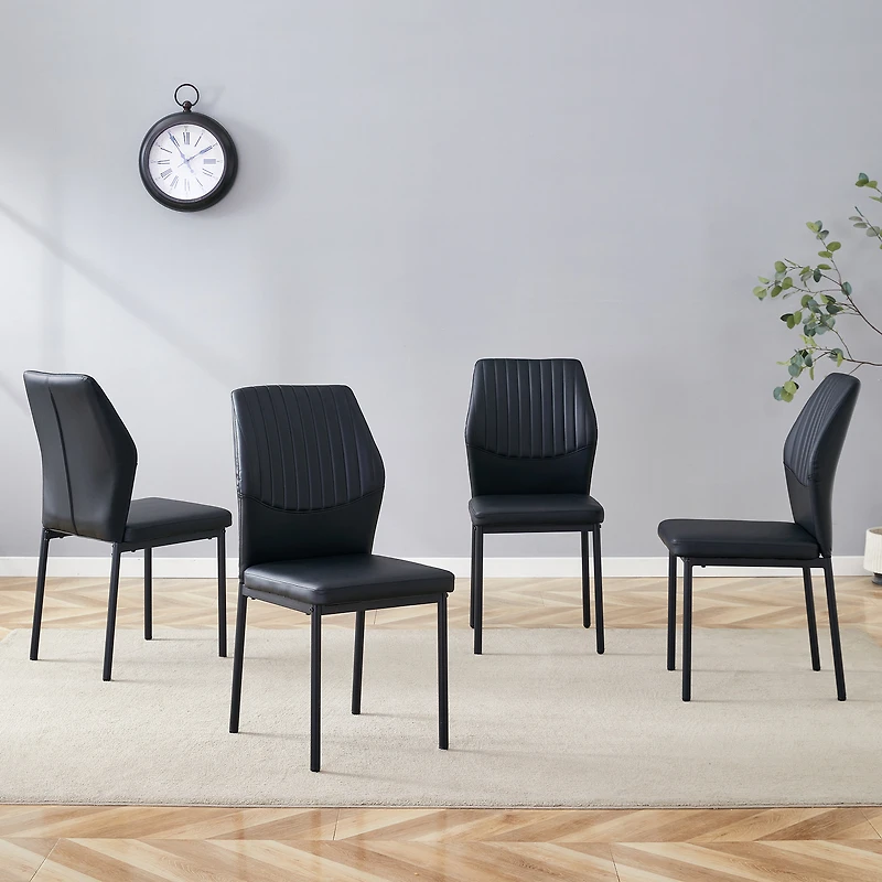 Noble House Luxury minimalist chair - 4 high elasticity black PU dining chairs