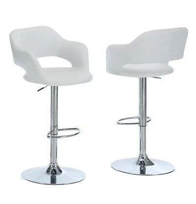 Monarch Specialties Tabouret De Bar, Pivotant, Hauteur Bar, Ajustable, Métal, Pu D'aspect Cuir, Blanc, Chrome, Contemporain, Moderne