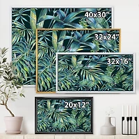 Designart Feuilles naturelles exotiques sur foncé I ART MURAL À CADRE FLOTTÉ