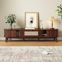 Noble House TV Cabinet with Bamboo Slat Doors & Rattan Drawers, Rustic Media Console Storage Solution, Natural
