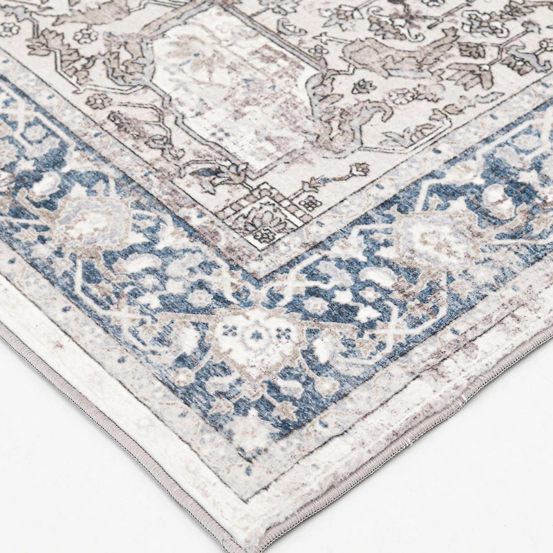 Banburry Tan and Dark Blue Woven Area Rug