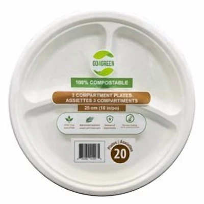 Go4Green Plaques rondes à 3 compartiments, 20 pièces