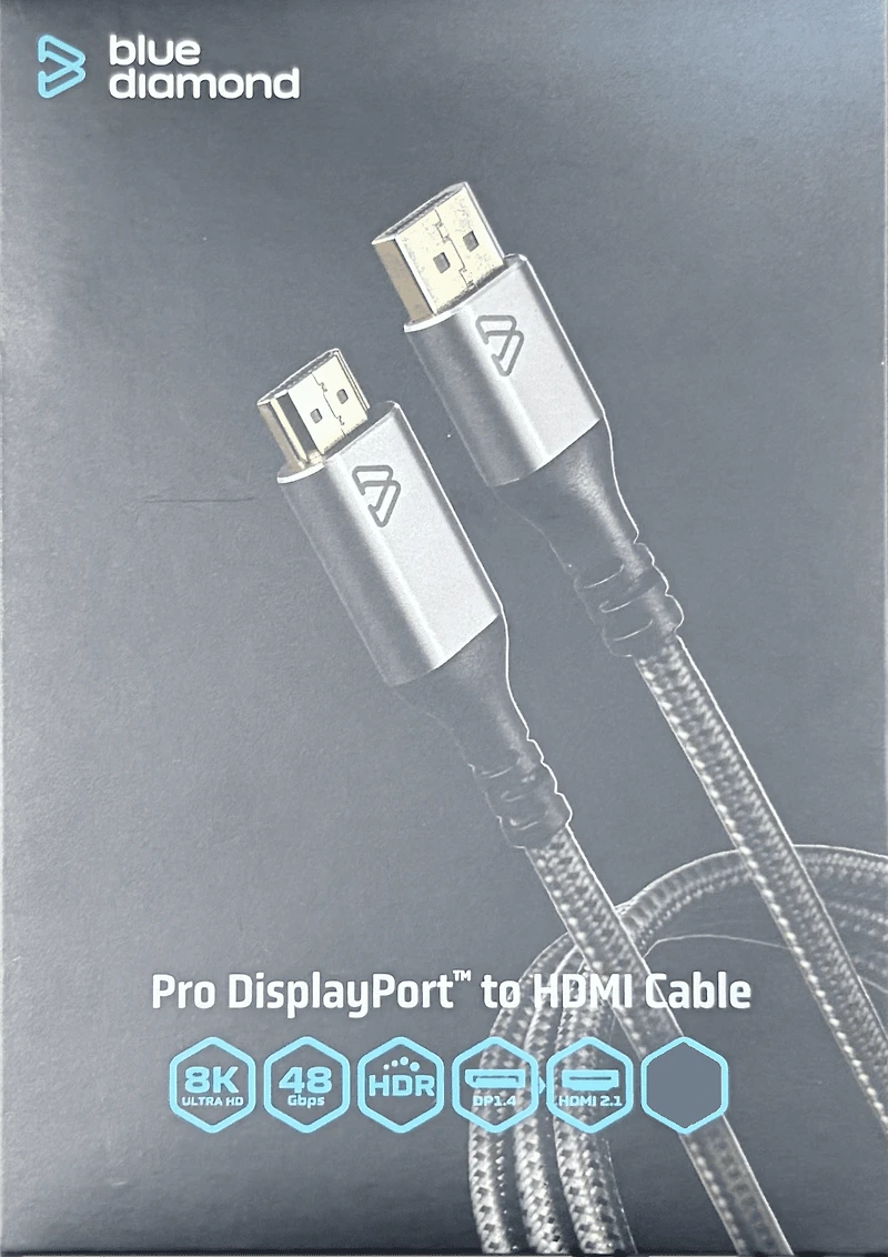 BlueDiamond câble PRO DP vers HDMI 8K - Ultra HD - 48Gbps - HDR Dynamique - DP 1.4 - HDMI 2.1 - 8K@60Hz, 4K@120Hz, 3pi