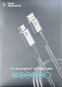 BlueDiamond câble PRO DP vers HDMI 8K - Ultra HD - 48Gbps - HDR Dynamique - DP 1.4 - HDMI 2.1 - 8K@60Hz, 4K@120Hz, 3pi