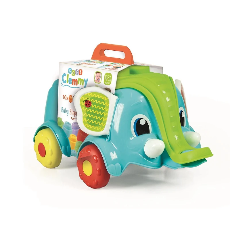 Clementoni Pull Along Elephant - Soft Clemmy Baby Elephant - Contains lots of soft building blocks - For 10-36 months