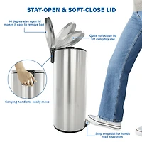 Poubelle de cuisine Better Homes & Gardens, 30 litres, en acier inoxydable, ronde, à pédale, avec couvercle à fermeture douce, argentée